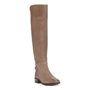 VINCE CAMUTO Womens Beige Heel Accent Studded Zip-Up Leather Riding Boot 5